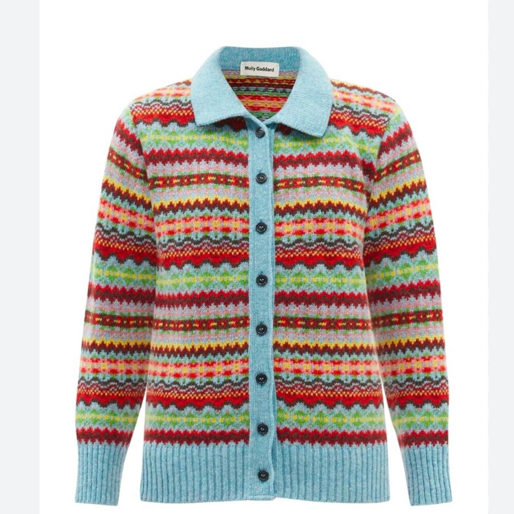 NEW Molly Goddard Harper Fair Isle Cardigan Sweater Blue Sz S